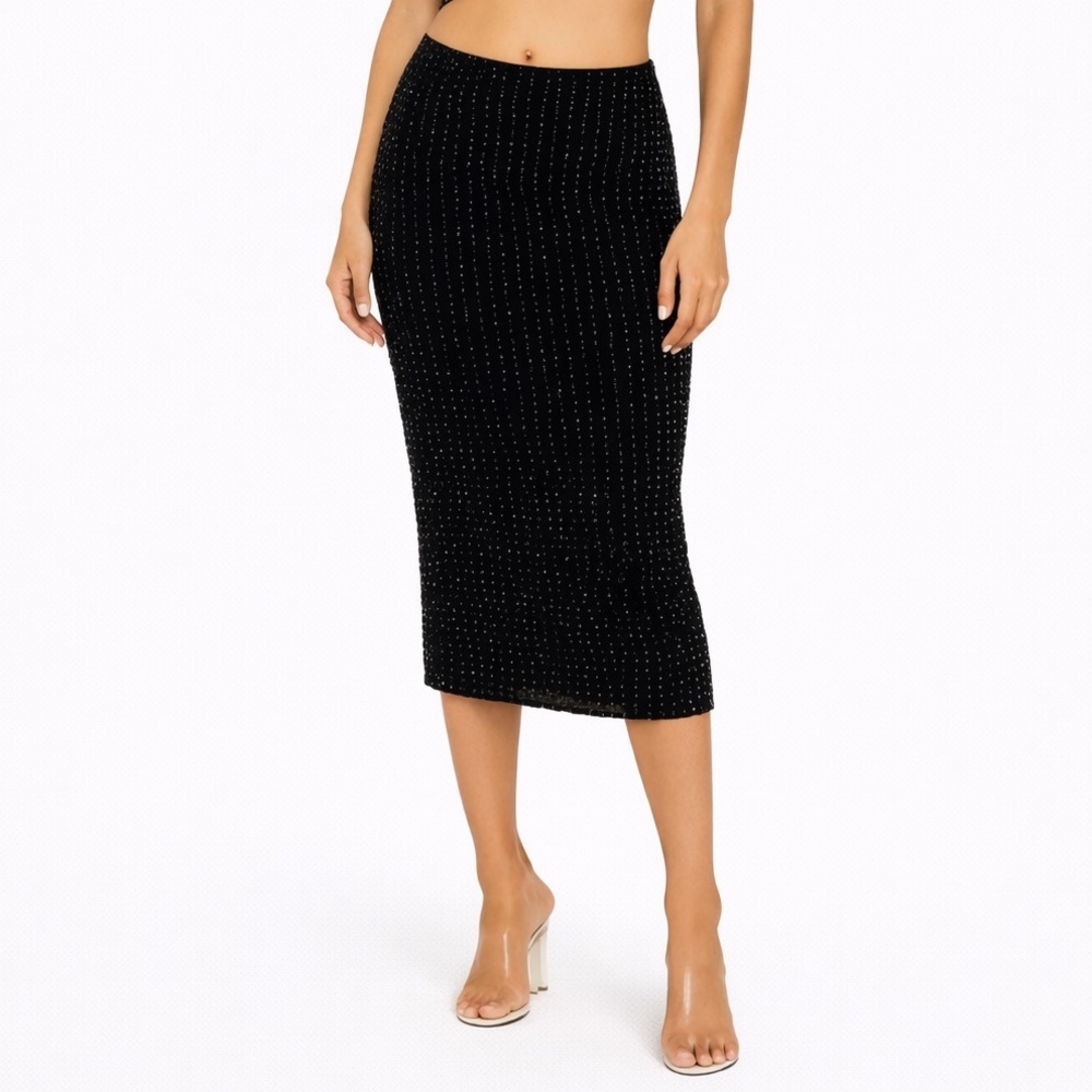 ZARA Black Laces Rhinestones Maxi Skirt Large NWT